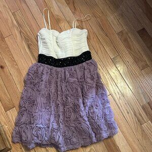 Windsor Color Block Mini Dress White Black Purple Rosette Skirt Size 7‎